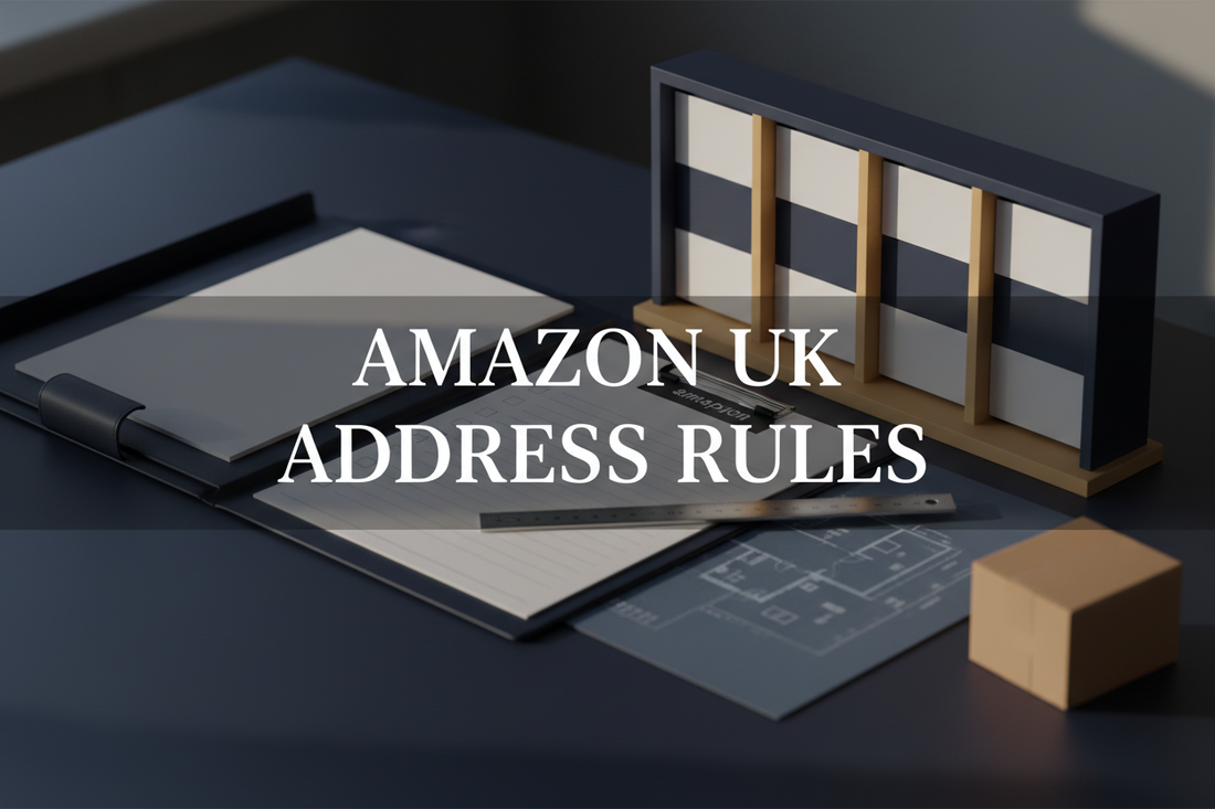 Amazon UK Address Rules title with business documents and address-type comparison layout