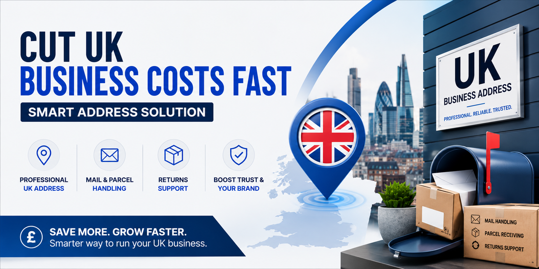 Cut UK business costs fast banner with smart UK address solution and mail handling services
