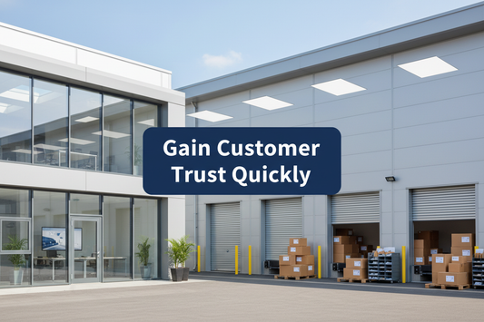 UK commercial warehouse office with parcels, mail trays and returns handling.