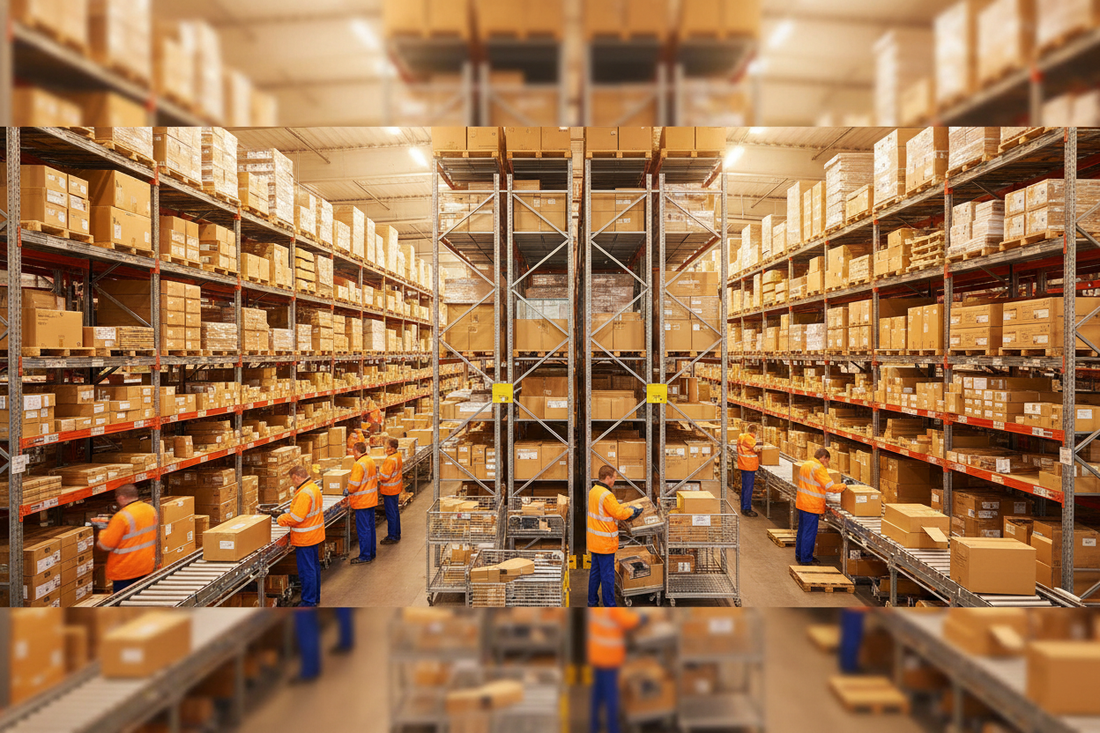 UK commercial warehouse interior for Canadian sellers using a virtual warehouse address