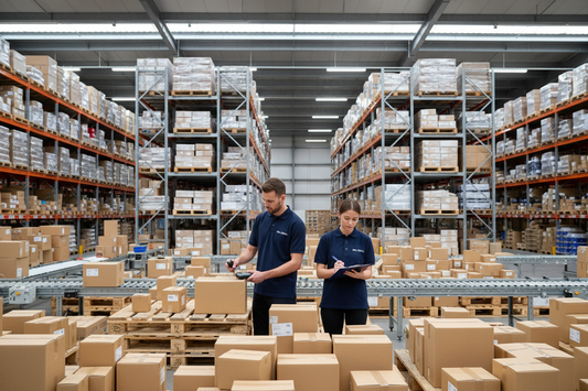 Warehouse team processing eBay UK returns parcels at a commercial UK returns address