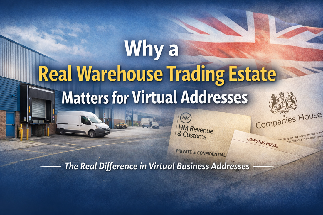 Real warehouse trading estate used for UK virtual address and business mail handling