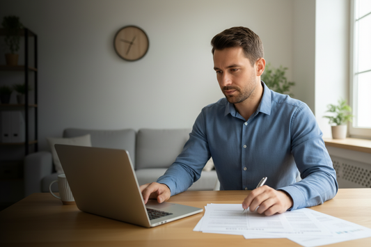 Professional man reviewing business documents to fix UK bank account address rejection