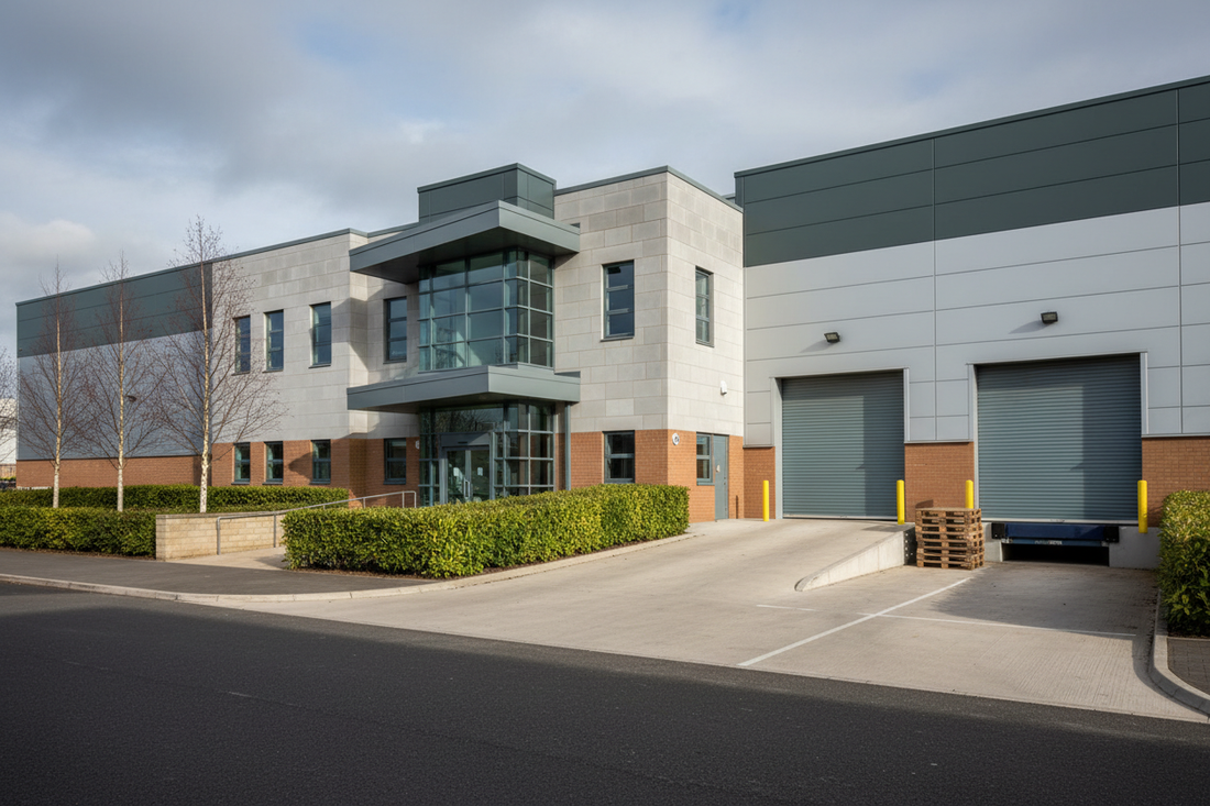 UK commercial warehouse exterior for online seller business bank account guide