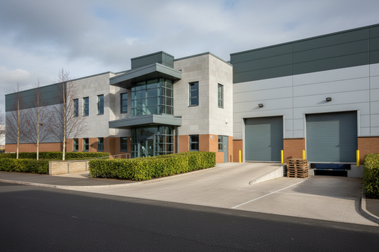 UK commercial warehouse exterior for online seller business bank account guide