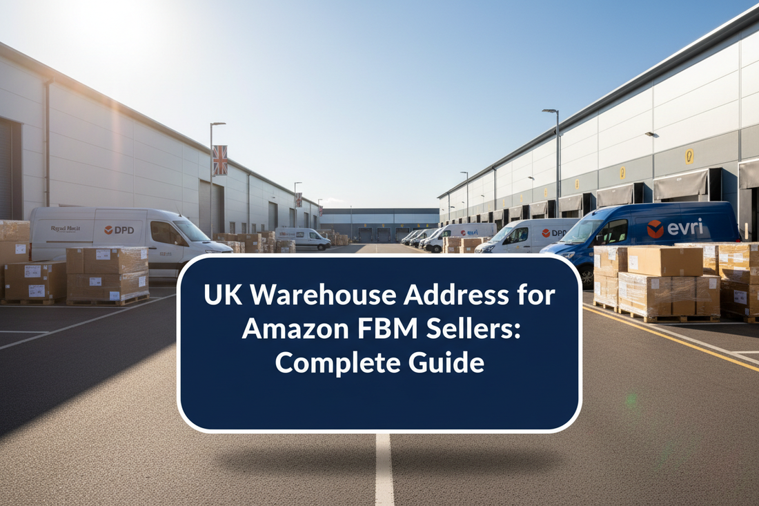 UK warehouse address for Amazon FBM sellers - commercial trading estate with courier parcels