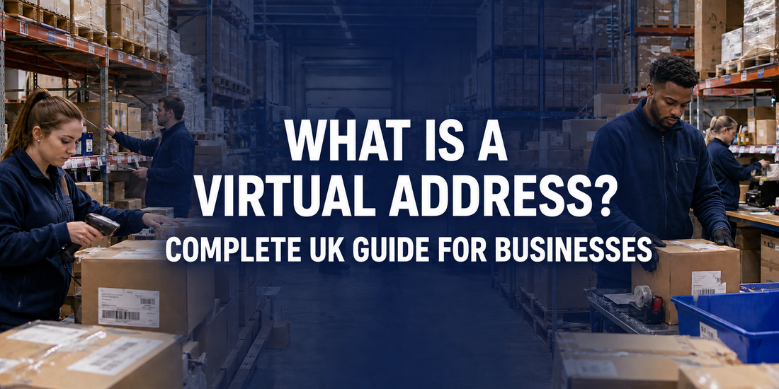 Virtual address UK warehouse with staff processing business mail, parcels and customer returns