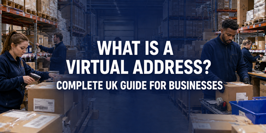 Virtual address UK warehouse with staff processing business mail, parcels and customer returns