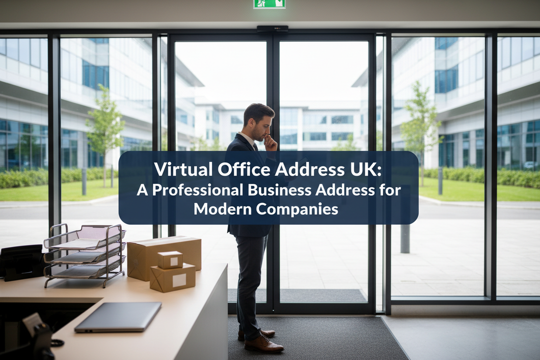 UK business centre entrance with mail trays, parcels and remote-work correspondence.