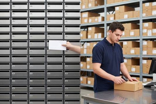 PO Box letter mailboxes compared to a UK warehouse address accepting courier parcels for businesses