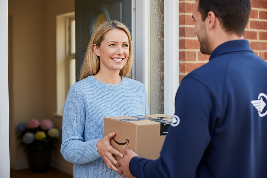 UK buyer confidently returning a parcel to a local UK returns address for a Shopify store