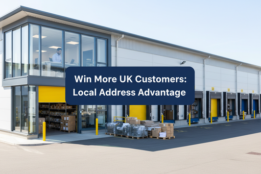 UK commercial warehouse office with parcels, mail trays and returns handling.
