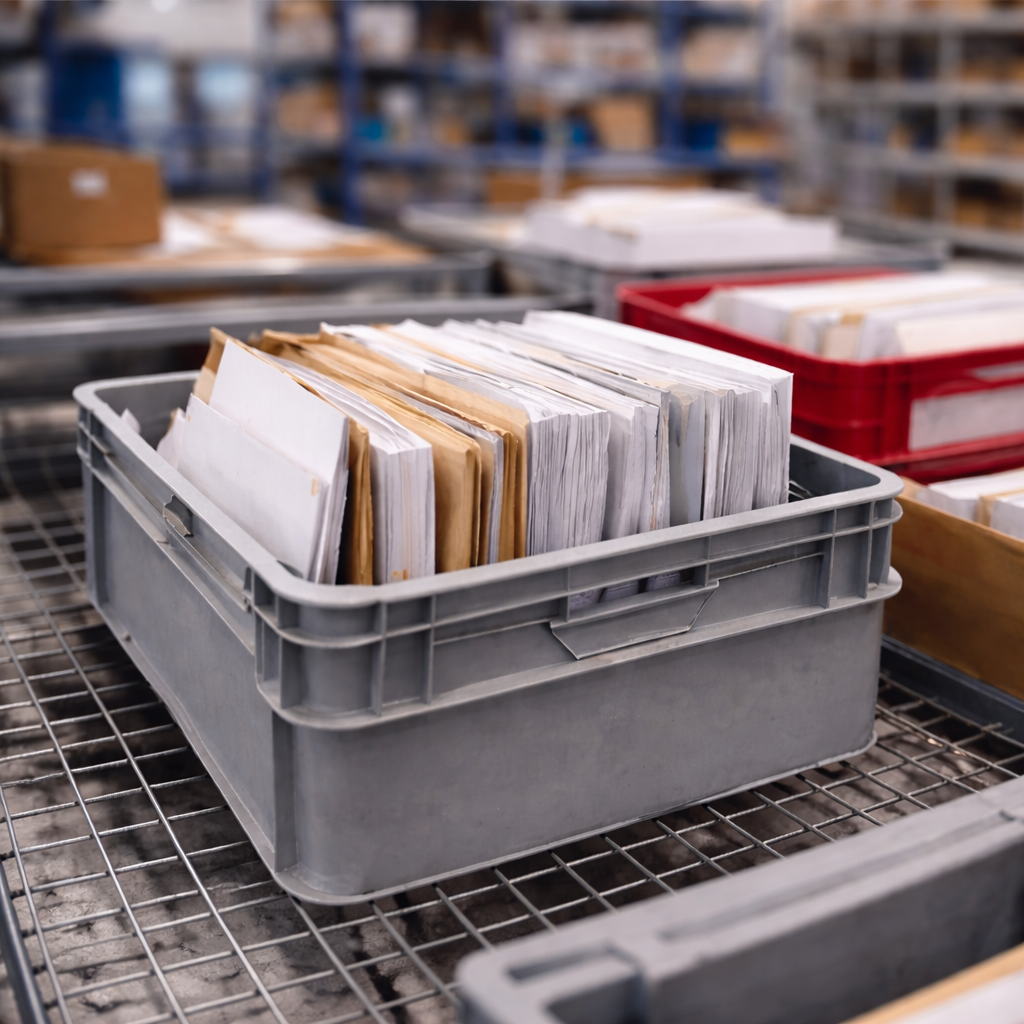 Mail-only virtual address service showing letters sorted in a UK warehouse