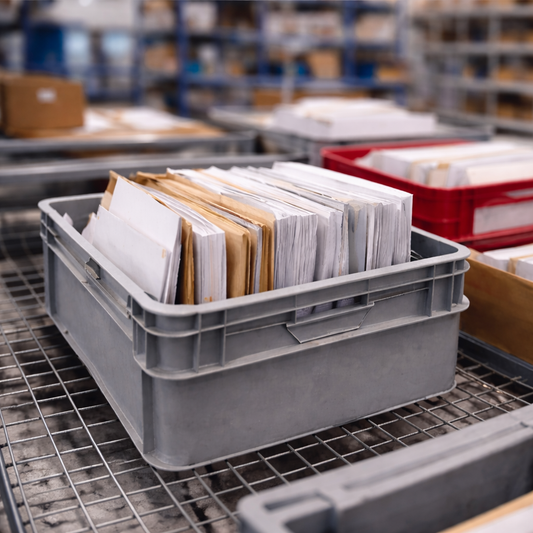 Mail-only virtual address service showing letters sorted in a UK warehouse